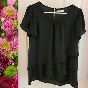 Anthropologie Hazel Black Tiered Ruffle Top